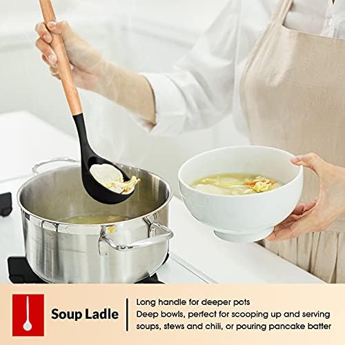 E-far Cooking Utensils Set of 6, Silicone Kitchen Utensils with Wooden