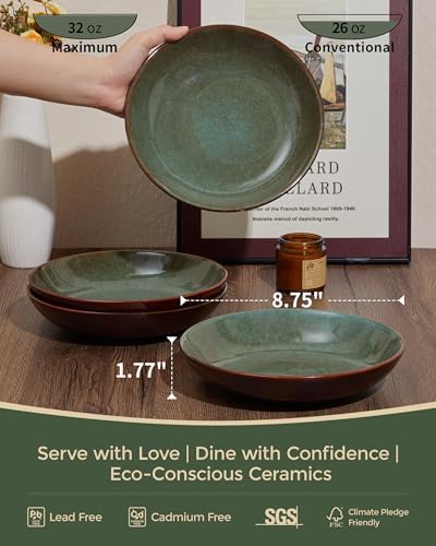 Pokini Stoneware Dinnerware Sets for 8, 32pcs Plates and Bowls Sets Dishes