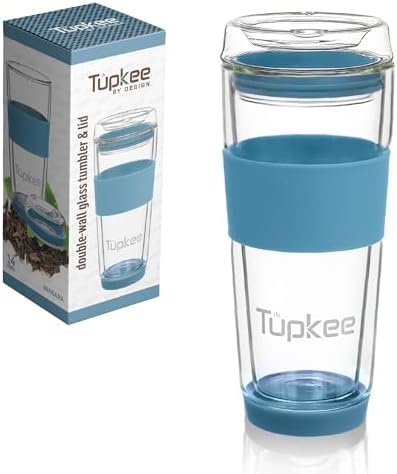 Double Wall Glass Tumbler, 14-Ounce Glass Travel Coffee Mug with Lid
