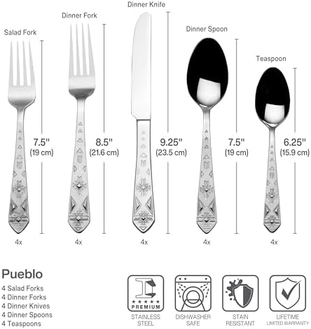 Towle Everyday Pueblo 20-Piece Stainless Steel Flatware Set, Service