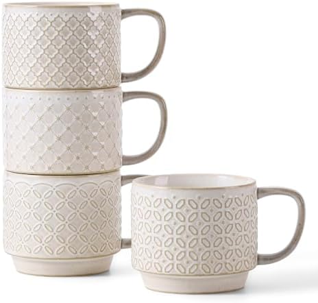 DOWAN 12oz Coffee Mugs Set of 4, Ceramic Coffee Mugs, Stackable