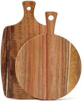 2 Pack Acacia Wood Cutting Board with Handle – 2 Shapes Wooden Charcuterie Board Set, Large Paddle Carving Chopping Block for Meat, Cheese, Fruit, Pizza, Bread – Farmhouse Serving Tray