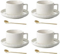 8 Ounce Cappuccino Cups Set of 4, Latte Mugs with Saucers and Spoons