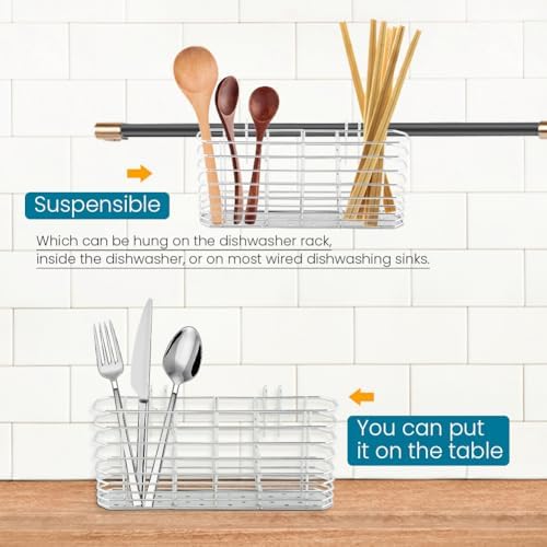 304 Stainless Steel Sink Utensil Holder with Hooks, Dish Drying Rack