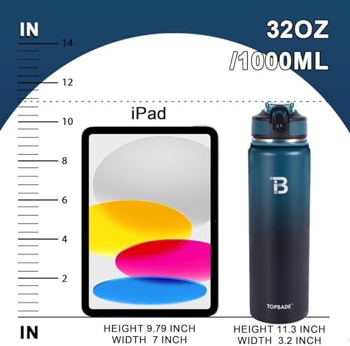 TOPBADE 32oz Insulated Water Bottle with Straw Lid & Spout Lid &