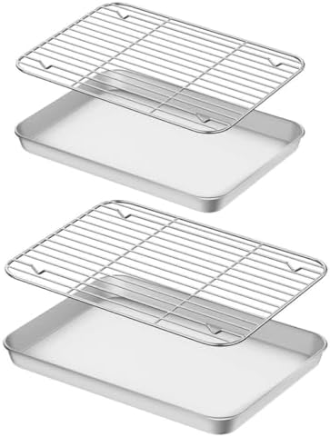 2 Sets Baking Sheet with Cooling Rack Stainless Steel Cookie Pan