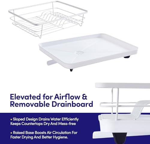 3 Piece Dish Drying Rack with Drainboard, White
