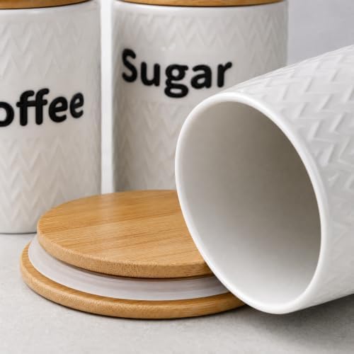 Peohud 3 Pack Ceramic Kitchen Canister Set, 29oz Airtight Food Storage