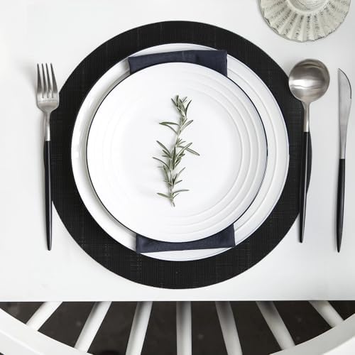 Black Round Placemats Set of 4 Vinyl Placemats 13 inch Non-Slip Heat
