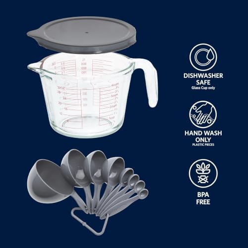 Glad Measuring Cups and Spoons Set, 10 pcs - 32oz Liquid Glass