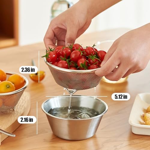 Berry Baskets, Mini Strainer with Bowl, Stainless Steel Can Colander