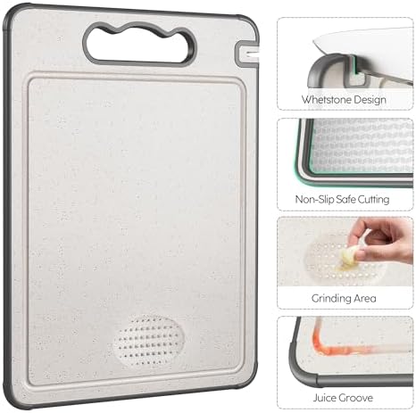 3Pcs Cutting Board Set for Kitchen, 16"*11"(1pack)&14.4"*9.8"(2pack), Double Sided 304 Stainless Steel & Wheat Straw, Scratch Resistant Mesh Design, Non Toxic Chopping Board for Meat, Dishwasher Safe