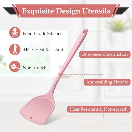 LIANYU Pink Silicone Cooking Utensil Set, 8-Piece