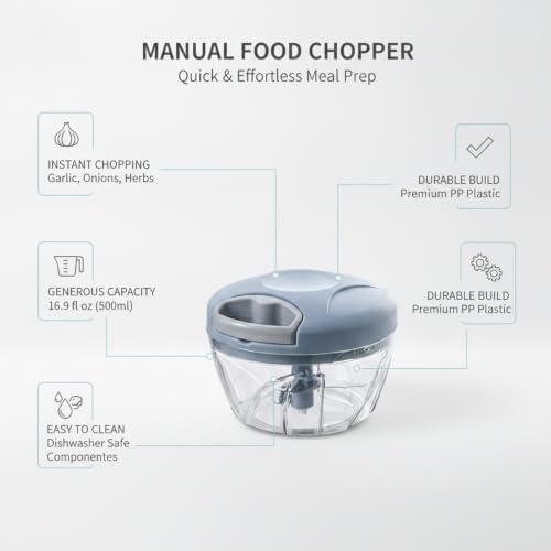 Manual Food Chopper, Pull-String Mincer for Garlic Onions Herbs, 16.9