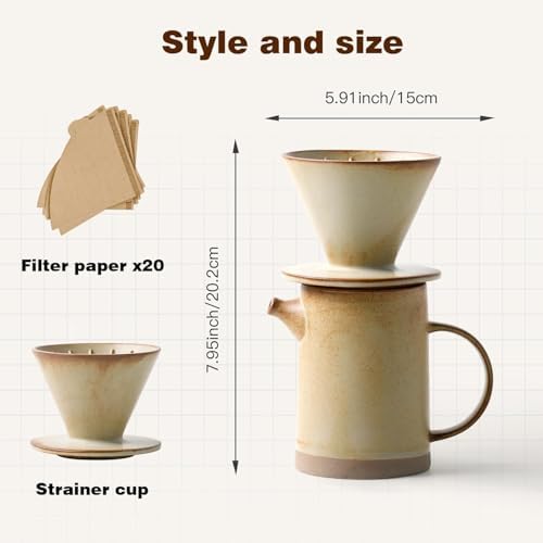 Vintage Ceramic Pour Over Coffee Maker Set, 15.8oz, 20 Filters