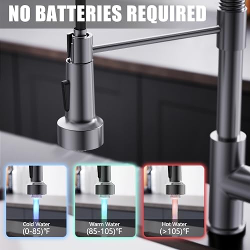 GIMILI LED Black Stainless Kitchen Faucet with Pull-Down Sprayer