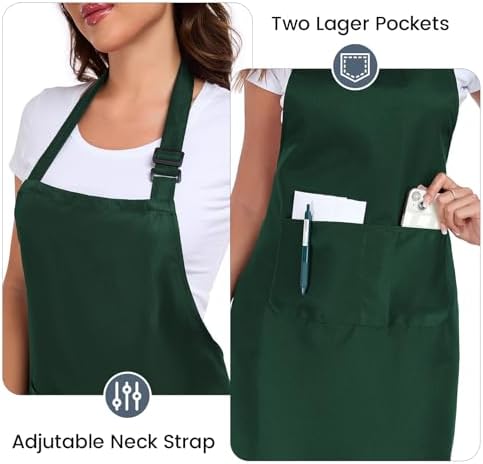 2 Pack adjustable apron with 2 pockets for men and women, waterproof