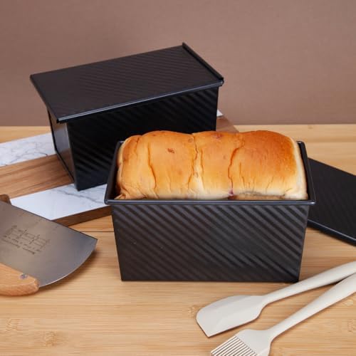 CARTMAN 2-Pack 1 LB Pullman Loaf Pan with Lid, Carbon Steel Set, Black