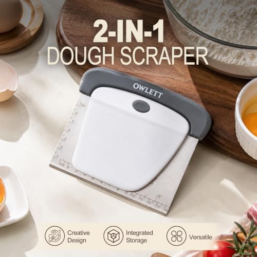 2 PCS Dough Scraper, Stainless Steel Bench Scraper with Dual Measuring