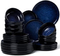 LIANYU 24 Piece Dinnerware Plate and Bowls Dishes Sets for 8, Midnight Blue