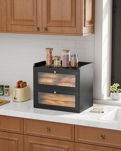 Kitsure Wooden Bread Box for Kitchen Countertop, Large Capacity, Black