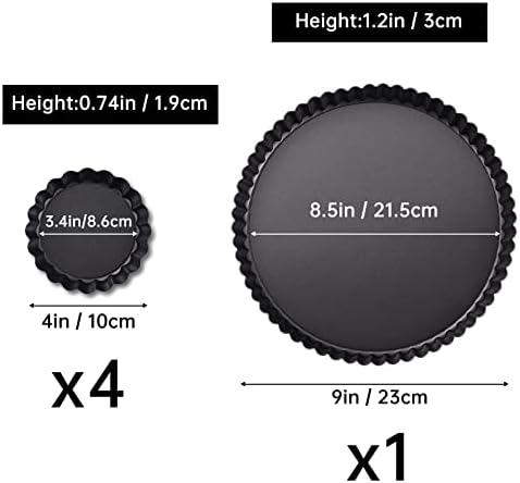 Theuzi 9 in Non-Stick Tart and Quiche Pan and 4 Mini Tart Pans 4-inch