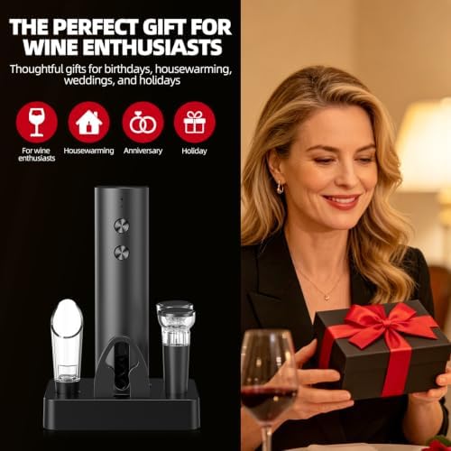 Electric Wine Opener Set with USB Charging Cable (Black)