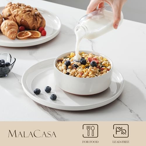 MALACASA Plates and Bowls Sets, 12 Pieces Modern Stoneware Dinnerware