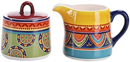 Bico Tunisian Ceramic Sugar and Creamer Set, Sugar Bowl with Lid, Cute