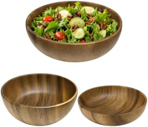 3 Pcs Walnut Wooden Bowls Set, 8.7", 6.3", 5.5" Large Wooden Salad