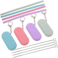 4 Sets Foldable Silicone Drinking Straws with Storage Case