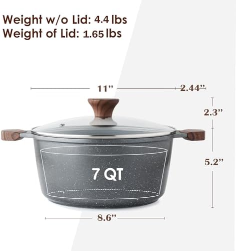 SENSARTE Nonstick Stock Pot with Lid, 7 Quart, Gray