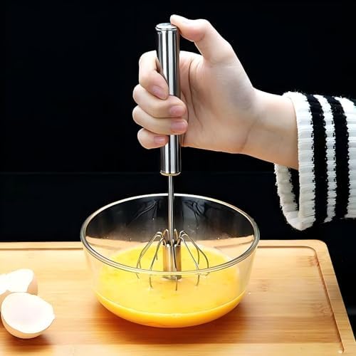3 Pack Stainless Steel Egg Whisk, Hand Push Rotary Whisk Blender