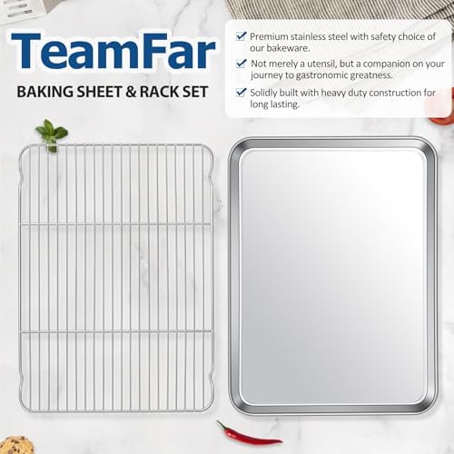TeamFar Baking Sheet with Cooling Rack Set, 17.6 x 13 x 1 inch