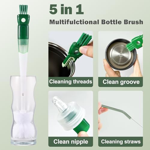 XYFuuee 5Pcs Water Bottle Cleaner Brush Set 5 in 1 Cup Straw Cleaning