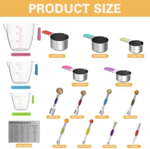 Magnetic Stainless Steel Measuring Cups and Spoons Set for Cooking &