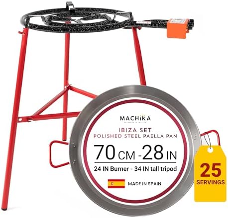 Machika Ibiza Paella Kit with 28-inch Carbon Steel Pan, 8-16 - 24 in