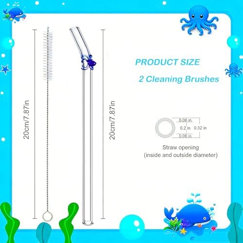 Reusable Glass Straws with 2 Cleaning Brushes, Shatter Resistant