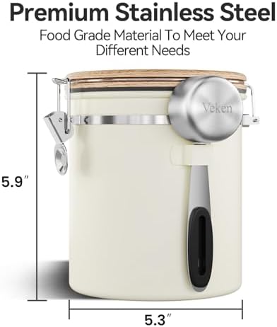 Veken Coffee Canister with Window, Airtight Stainless Steel Container
