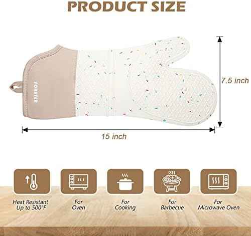 Extra Long Silicone Oven Mitts - Heat Resistant up to 500°F, 15''