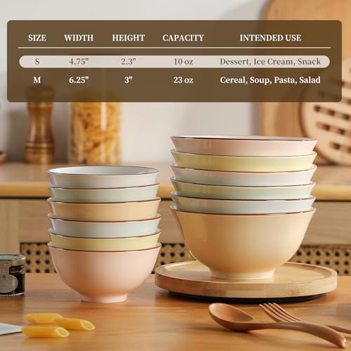 Ceramic Dessert Bowl Set of 6 - Small Porcelain Bowls for Rice, Snack