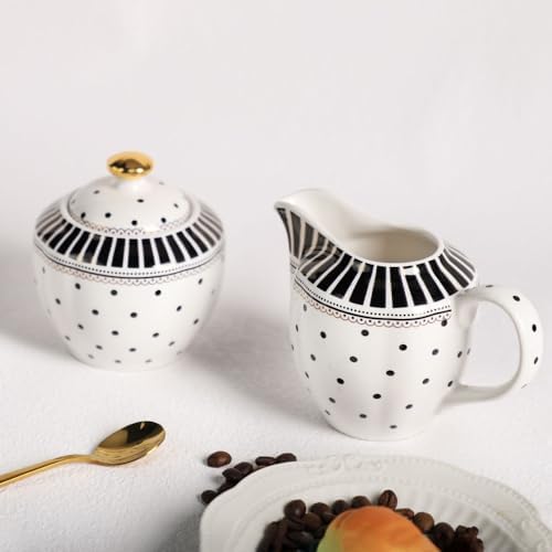 Polka Dot Ceramic Creamer and Sugar Bowl Coffee Serving Set