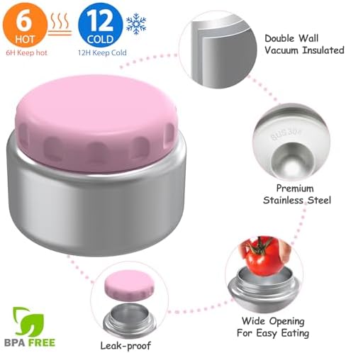Bento Lunch Box Set for Kids, 8oz Soup Thermo, Pink