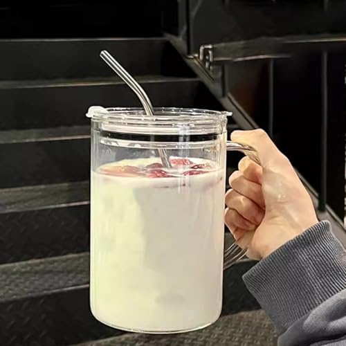 32 oz Glass Tumbler with Handle Lid Straw