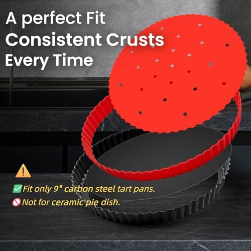 Tart Pan Set,9 Inch Tart Pan with Crust Shaper Ring & Silicone Pie