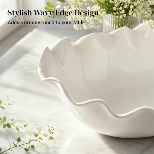 DOWAN Ceramic Serving Bowls Set of 2, Large Serving Dishes for Party Entertaining, 12" & 16" Oval Decorative Bowls for Salad Fruit Pasta - White
