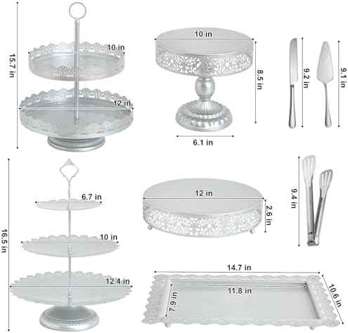 11Pcs Silver Cake Stand Set, Metal Dessert Table Display Set