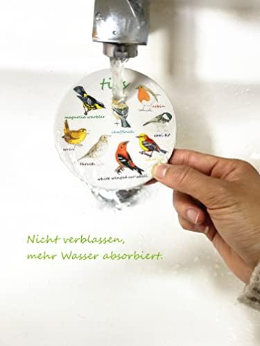 Bird Ceramic Coasters For Drinks with Holder And Cork Base, Set Of 6