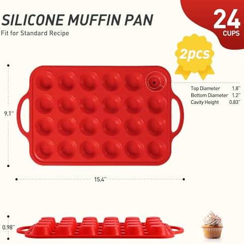 2 Packs 24 Cups Silicone Muffin Pan with Metal Reinforced Frame Mini