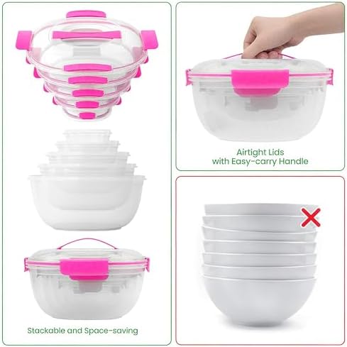 LISI Salad Bowls Set with Airtight Lids, BPA-Free, Leak-Proof Plastic